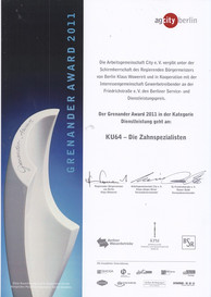 Grenander-Award-Ausszeichung-Preis-Ku64-Dienstleistung-Zahnarztpraxis-AG City